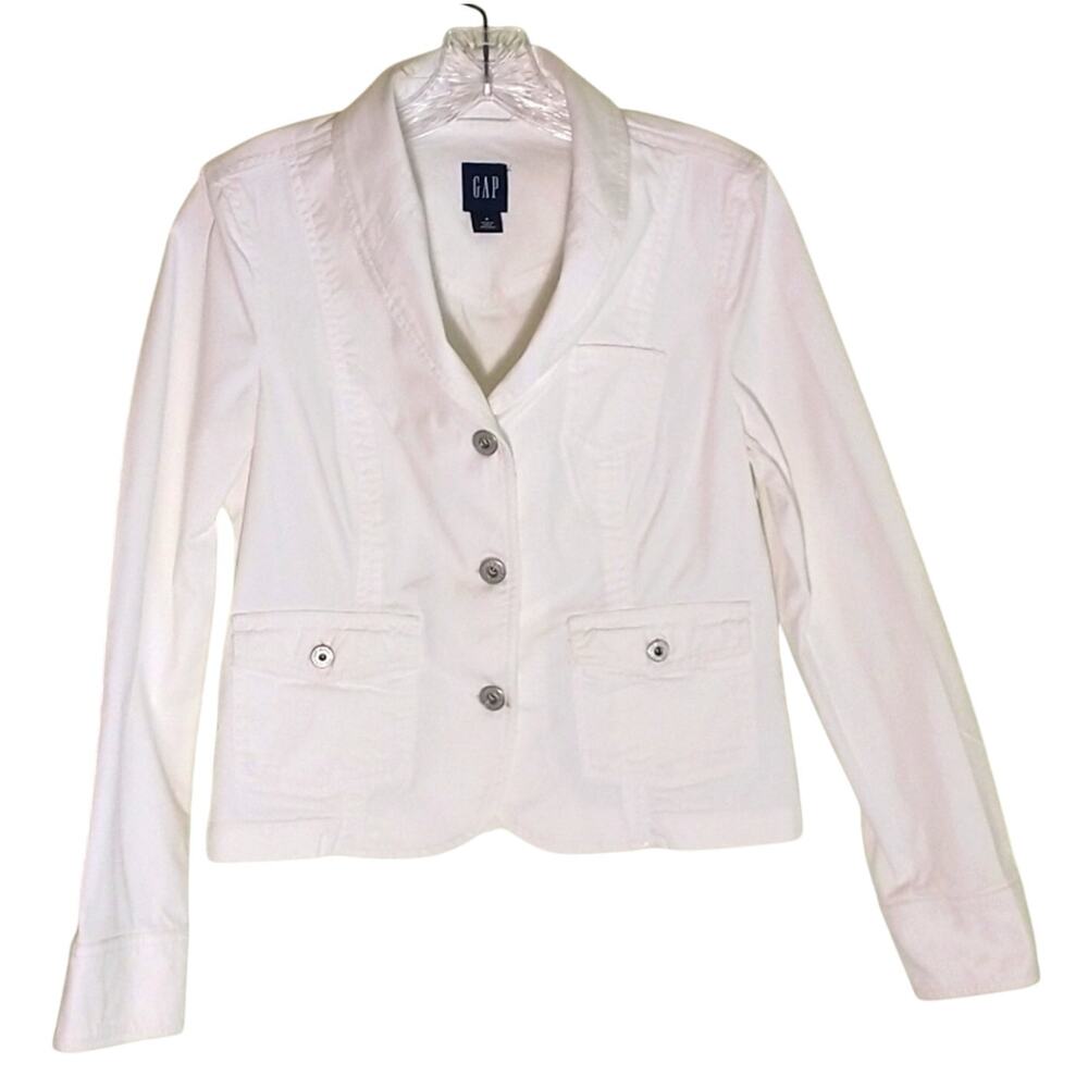 Vintage Gap Blazer Women's Size 4 White  3 Button Crop Cut Long Sleeve Cotton